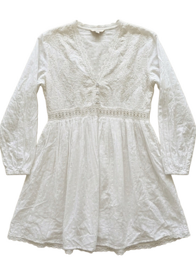 Zara White Swiss Dot Embroidered Babydoll Mini Dress Medium